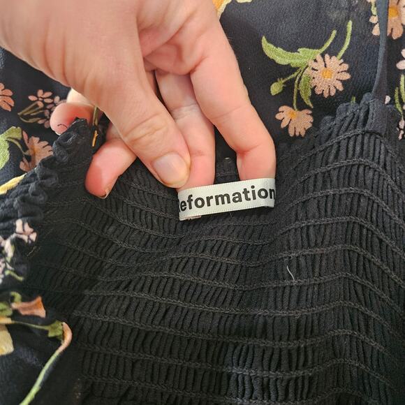 Reformation Jaden Floral Black Tie Shoulder Midi Marseille Dress Size 8 - Picture 5 of 7